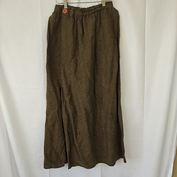 VTG FLAX by Jeanne Engelhart Linen Maxi Slit Skirt Ruddy Brown Medium - Picture 1 of 9